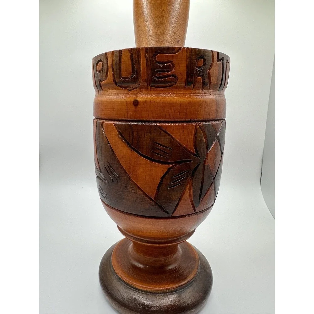 1970s Large Vintage Wood Carved Puerto Rico‎ Mortar & Pestle Great Condition